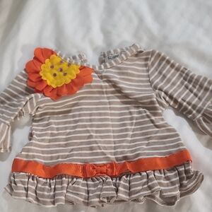 Striped Brown and Orange Kids Shirt with Flower Accent
